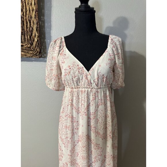 Spring & Mercer XS Blush Pink Chiffon Midi Prairie Dress Short Sleeve NEW - Picture 5 of 16